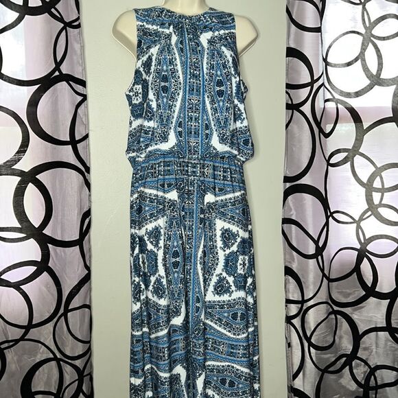 Blue, White, Pattern Full Length Maxi Dress Size 8 - Picture 4 of 13